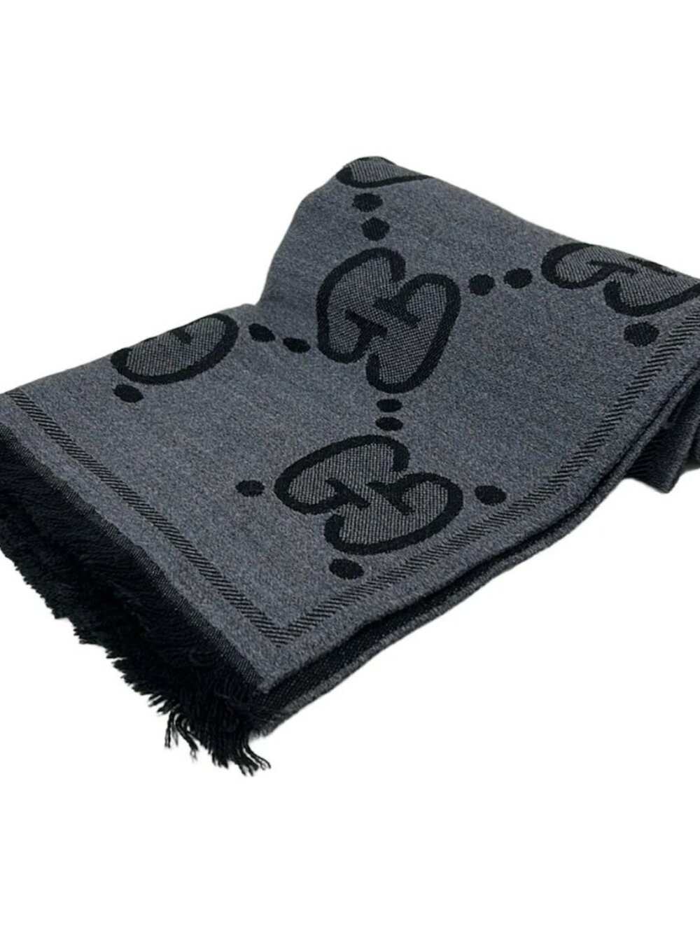 GUCCI Jumbo GG 598189 Gray Black Wool Scarf